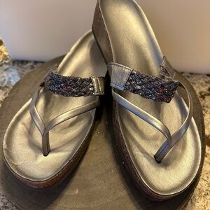 Silver/Gold Tone Flip Flops with Bling Upper.  Size 10.
